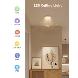 Aigostar LED Ceiling Light 12 W 3000 K Ceiling Light 1300 lm Lamps Ceiling Ideal for Bathroom Balcony Hallway Kitchen Living Room Warm White Bathroom Lamp Diameter 17.4 cm 2 Pieces