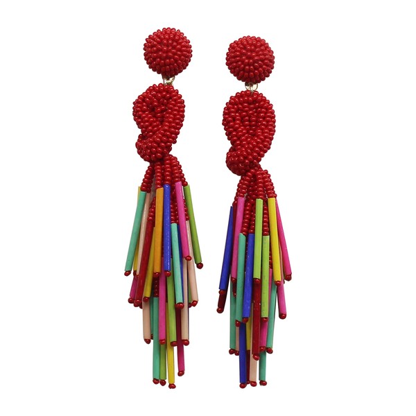 Handmade Beaded Solid Color Post Statement Earrings for Women All