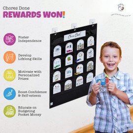 Rewards Chart for Kids Children's Allowance Chore Chart Home Chart for Kids Wall Reusable Customizable Laminated Easy to Wipe Multiple Kids, Toddler, Teen and Adult Pocket Money Chart Black