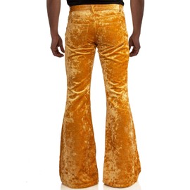 EVEDESIGN Mens Bell Bottom Velvet Pants 70s Disco Outfits for Men Vintage Flared Jeans Gold