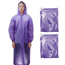 [CAPASTEC] Reusable Raincoats, Set of 2, Hood and Drawstring Emergency Raincoat for Men Women EVA Raincoat, purple