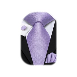 Hi-Tie Men's Lilac Purple Tie Sets Silk Solid Necktie Pocket Square Cuff-links Sets Wedding Business Holiday