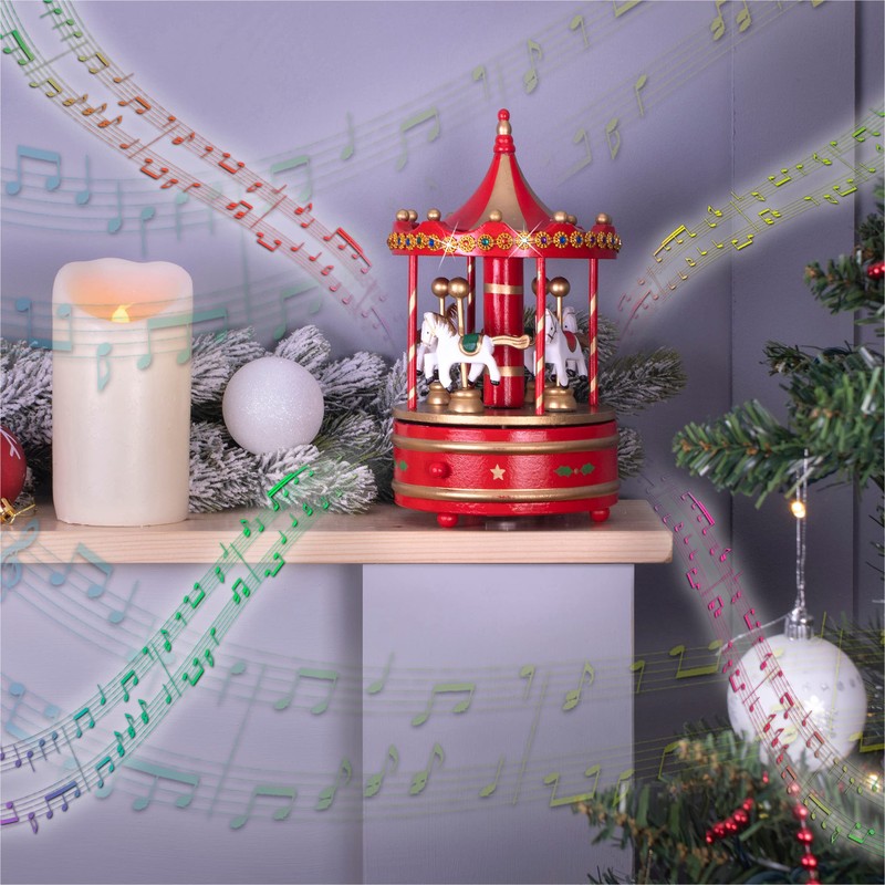 St Helens Home & Garden Wooden Carousel Music Box (Red