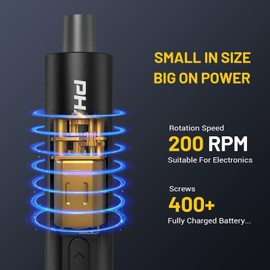 PHALANX Mini 3.7V Electric Screwdriver - Precision Screwdriver Set with 60-in-1 Magnetic Bits, Magnetic Rotatable Rack, 5/32''Hex, Electric Screw Driver Cordless for Phone, Camera, Laptop, Watch Black