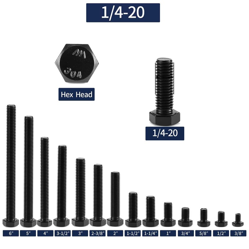 1/4-20 x 6 Hex Head Screw Bolt, 10Pcs 18-8 (304)