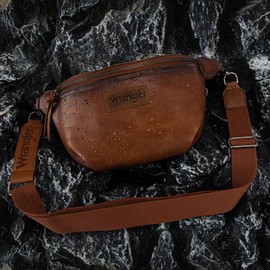 Wrangler Large Fanny Packs for Women Waist Bag Travel Belt Bags Crossbody Sling Bag Gifts for Women Men Distressed Dark Brown