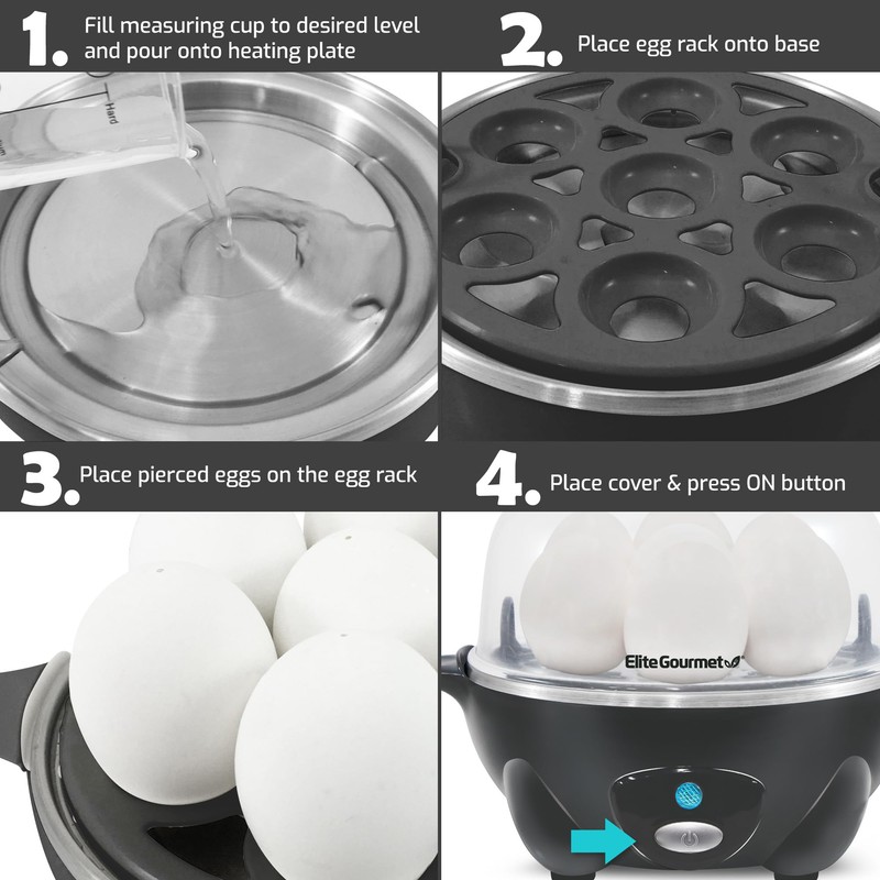 Elite Gourmet Easy Electric 7 Egg Capacity Cooker, Poacher, Omelet