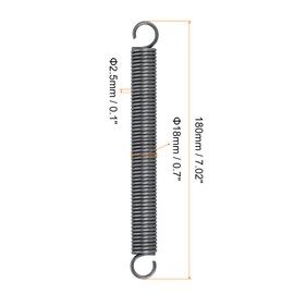 Sourcingmap Extension Spring - 2.5mm Wire Dia, 18mm OD, 180mm Free Length Spring Steel Small Dual Hook Tension Spring, 4Pcs