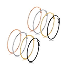 Kstudent 4 Pairs Big Hoop Earrings for Women Girls,925 Sterling Silver Post Big Hoop Earrings for Women,Stainless steel Large Hoop Earrings Set 60MM