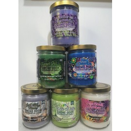 Smoke Odor Exterminator 13 oz Jar Candles Lavender with Chamomile, Assortment (6) Includes Lavender with Chamomile, Just Like Home, Patchouli Amber, Forest Walk, Nag Champa and Tree of Life.