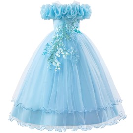 Flower Girl Dresses Lace Embroidery Off The Shoulder Tulle Dress Communion Pageant Wedding Bridesmaid Dance Gown