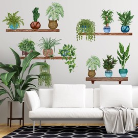 FAYYGYH Tropical Plants Wall Stickers Green Potted Plant Wall Decals Removable DIY Art Murals for Family Living Room Background Wall Decoration Kids Bedroom Kitchen Office Girl Room Wallpaper
