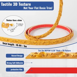 KIJOU 0.79 inch x65.6ft Gold Peel and Stick Crown Molding Trim - Gold Flexible Molding Trim for Picture Frames, Mirrors & Cabinets - Decorative Self-Adhesive Solution (4 Rolls)