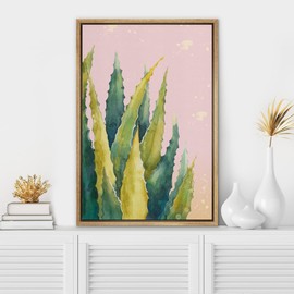 SIGNWIN Framed Canvas Print Wall Art Green Pastel Prickly Snake Plant Cactus Nature Wilderness Illustrations Modern Art Rustic Southwest Colorful for Living Room, Bedroom, Office - 16"x24" Natural