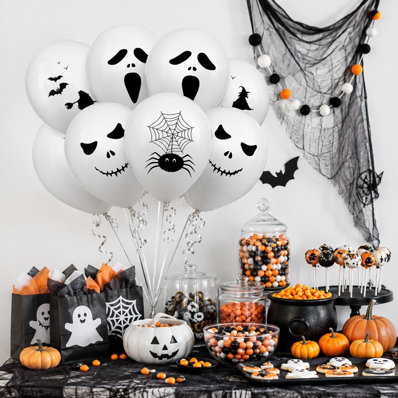 Halloween Ghost Balloons Set for Party Decoration – 12pcs Spooky