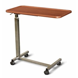 Medline at Home 150 Series Thermofoil Overbed Table, American Cherry - Adjustable Height, Rolling Bedside Table for Hospital & Nursing Home Use