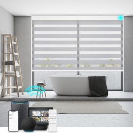 Changshade Smart Zebra Roller Blinds Motorized Remote Window Shades Work with Alexa, Goole Home, Apple Homekit, Electric Power Custom Automatic Blinds for Indoor Windows, Light Filtering, Grey