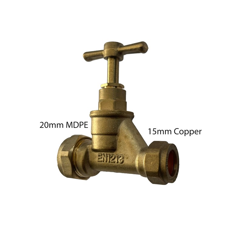 Premium 20mm MDPE X 15mm Copper Stopcock - BS1010 &