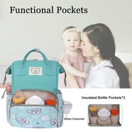 Diaper Bag Backpack Multifuntion Maternity Bag Baby Changing Bag For Mom Dads, Large Capacity, Waterproof,Multipocket (Green)