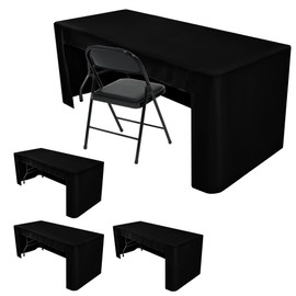 HolidayIdeas Open Back Rectangle Black Table Covers for 6 Foot Table, Wrinkle Resistant Washable Tablecloths 72x30 Inch for Craft Fairs, Banquets, Trade Show Display, 4 Pcs