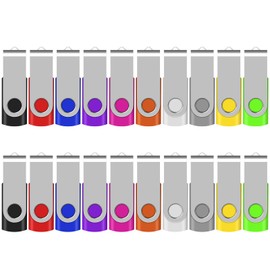 EASTBULL USB Flash Memory USB2.0 Flash Drive Mini Memory Stick 360° Rotating 10 Colors with Strap Bulk (16GB, 10 Colors in 20 Pack)