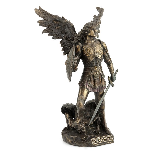 12.75 Inch St. Michael Standing on Demon with Sword and Shield Statue