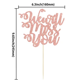 Paquete de 1 decoración para tartas con purpurina en forma de corazón, buena suerte, para cambio de trabajo, para despedida, jubilación, graduación, decoración de tartas, suministros de oro rosa