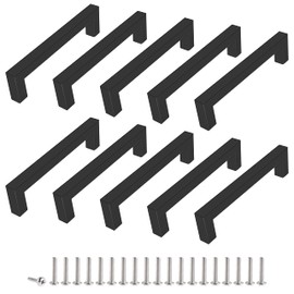 Drenky Pack of 10 Black Stainless Steel Door Knobs Furniture Handle with Screw for Drawer Cabinet Furniture Kitchen Home Decoration Hole Spacing 128mm