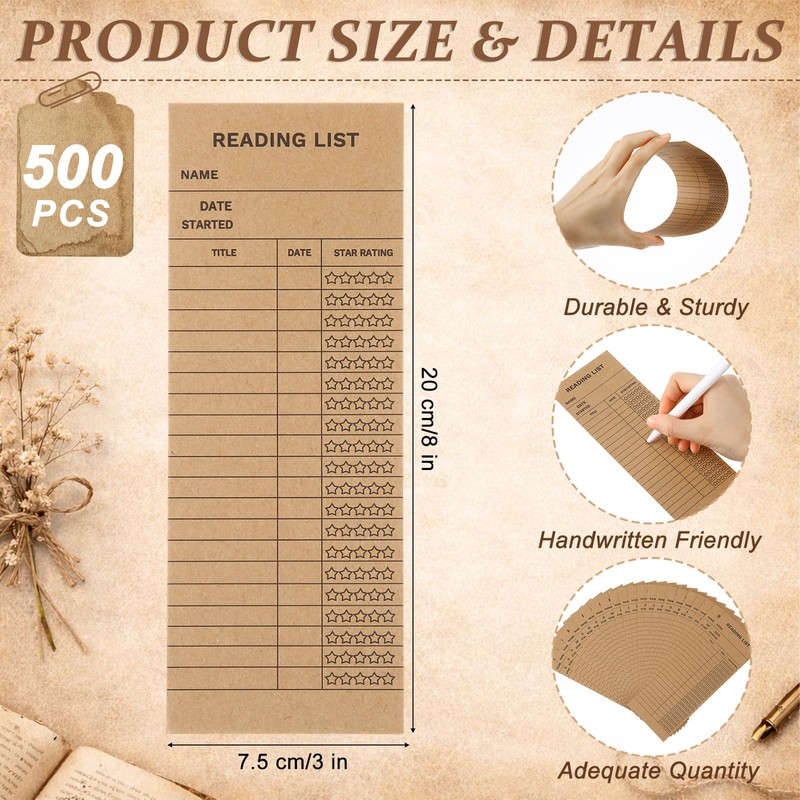 Resurhang 500 Pcs Reading List Bookmarks, 3x8 in Kraft Book