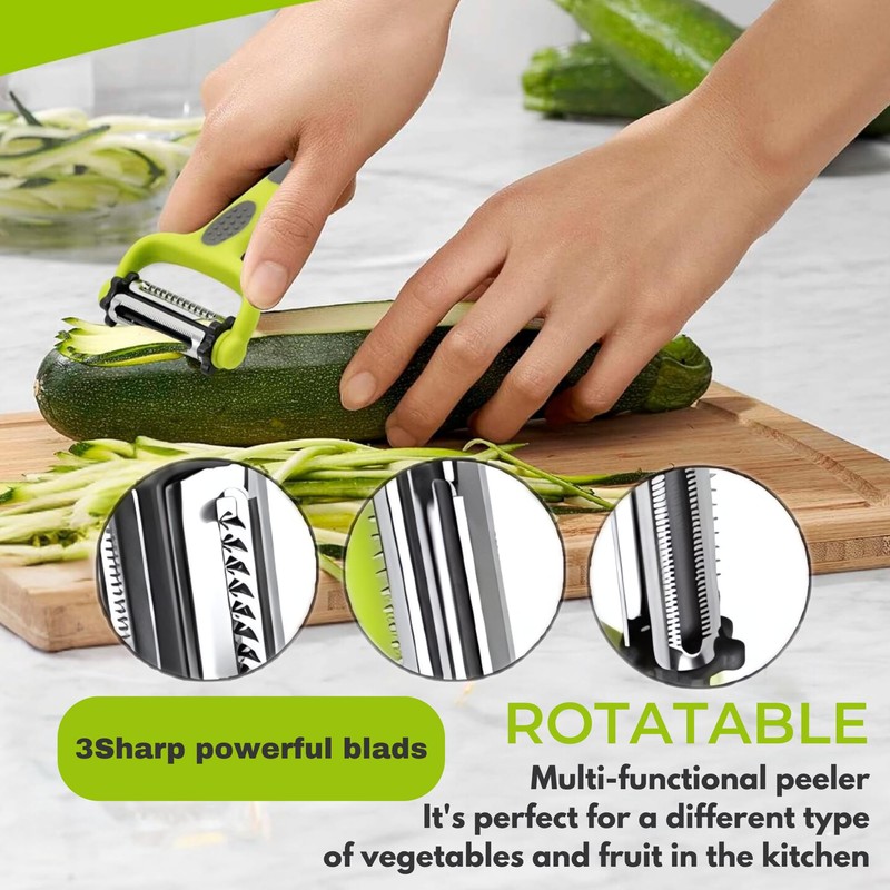 3-in-1 Multifunction Peeler with Rotatable Blades Stainless Steel Ergonomic Handle