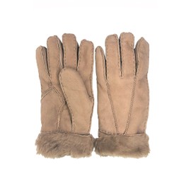 Women's Genuine Double faced Sheepskin Warm Leather Shearling Gloves - Camel Suede (8 - Extra Large)