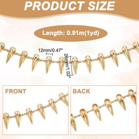 AHANDMAKER 1 Yard Alloy Rivets Spike Stud Chain Trim 26 mm Wide Sew-On Spike Rivets Strips for Costumes for Sewing Trims Punk Cone Trim for DIY Crafts Cosplay Performance Costume Golden
