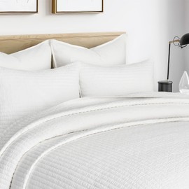 EVERGRACEHOME Cross Stitch Pre-Washed Cotton Quilt Bedding Set King Size, Oversized 3 Pieces Lightweight Bedspread Coverlet for All Season, with 2 Matching Shams, Bright White,108"x96"