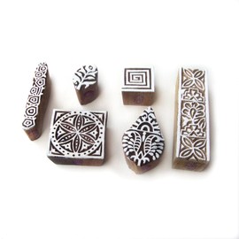 Royal Kraft Designer Square and Spiral Designs Wood Print Blocks (Set of 6)