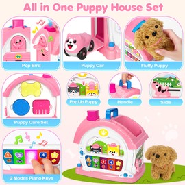 Montessori Toys for 1 Year Old Girl Gifts, Baby Musical Toys 6-12-18 Months, Multi-Functional Learning House with Sound Light, Pretend Role Play Pet Care Set with Puppy, First Gift Toddler Aged 1-2-3