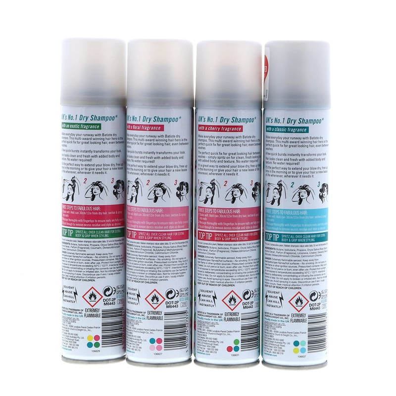 Batiste Dry Shampoo Original, Cherry, Blush, Tropical (4 pack) 6.73