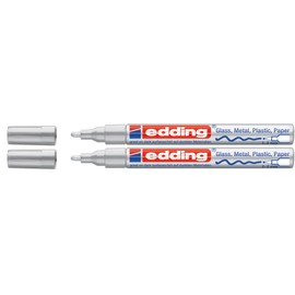 Edding 751 Paint Marker Pen M Bullet Tip, silber, Doppelpack