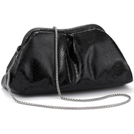 QIRACHIC Black Clutch Purses Snake Printed Cloud Shoulder Bags Evening Dumpling with Ruched Pouch Handbags