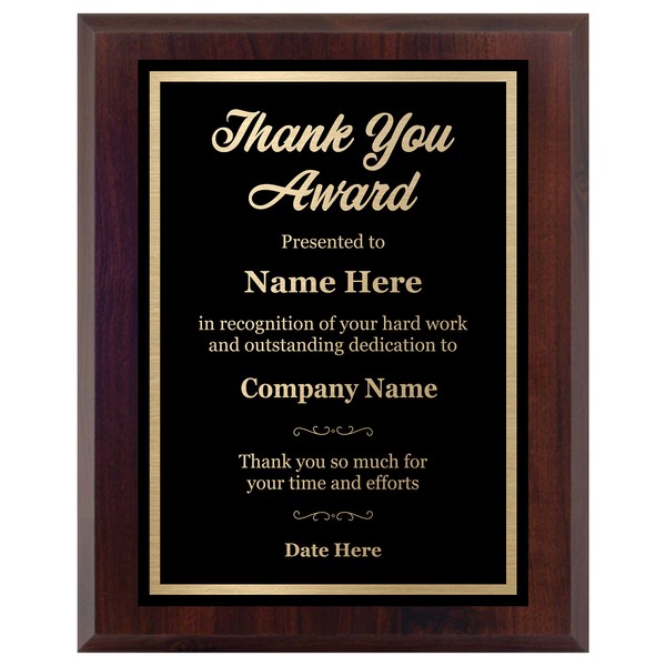 Personalized Thank You Plaque – Laser Engraved Award – Choose
