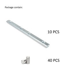 Pack of 10 Straight Line Inside Connector Joint Bracket Length 100 mm with M5 Screws for 6 mm T Slot Aluminium Extrusion Profile 2020 Series Silver