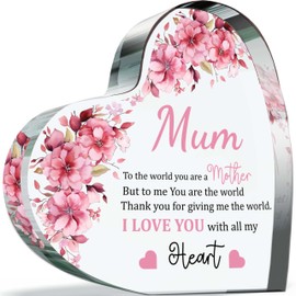 Heartfelt Gifts for Mum from Daughter Son - You are the World - Acrylic Heart Plaque Keepsake Gift for Mum, 100mm x 100mm Appreciation Present For Mothers Day Birthday