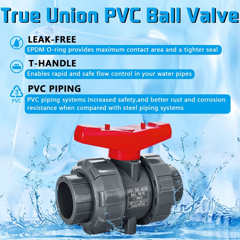 PVC Union Ball Valve, 1-1/2" Inch (DN40) True Union Full