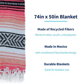 La Montana Mexican Blankets and Throws, 4 Pack, 74"x50" - Made in Mexico, Lightweight Yoga Blanket for Schools, Studios, Outdoors, Camping, Picnic, Decor - Machine Washable, Coral/Melon/White