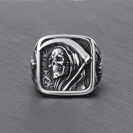 WESTMIAJW Mens Skull Ring Stainless Steel Gothic Punk Goth Reaper Skull Rings Jewellery for Men Size Z+1