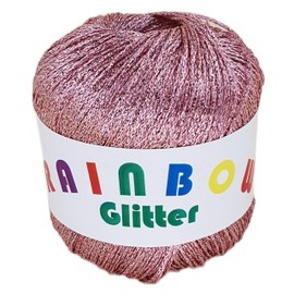 Rainbow Glitter Ribbon Yarn on 25 g Ball in Rose