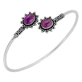 Natural Amethyst 925 Silver Overlay Cuff Bracelet for Women - Purple Stone February Birthstone Light Weight Trendy Vintage Style Open Bangle Jewelry Gifts for Mom Wife Sister