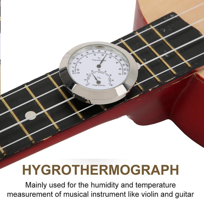 Round Hygrometer, Portable Exquisite Hygrometer, for Guitar Violin(Silver, 12)
