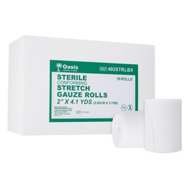 Oasis Conforming Stretch Gauze Bandage, 16 Rolls | Sterile Latex Free Rolled Gauze, Bandage Rolls for Effective Wound Care & Comfort (2" x 4.1 Yards)