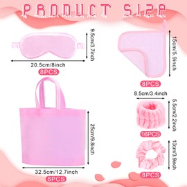 48Pcs Sleepover Party Supplies Birthday Party Favor,8Pcs Satin Eye Mask 16Pcs Wrist Bands for Washing Face 8Pcs Satin Hair Scrunchies 8Pcs Bags with Adorable Prints,8 Mini Hanging Hand Towels Square
