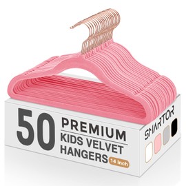 Smartor Kids Velvet Hangers 50 Pack, 14'' Inch Premium Non Slip Kids Felt Hangers for Closet, Space Saving Toddler Clothes Hanger for Youth's Childrens' Clothes Shirts, Pants, Dresses - Pink